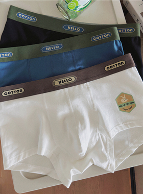 高端男士内裤男生纯棉透气平角裤个性潮流白色四角裤韩版运动短裤