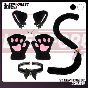 猫耳朵铃铛发箍女猫咪头箍过节日头饰猫尾猫爪手套cosplay儿童