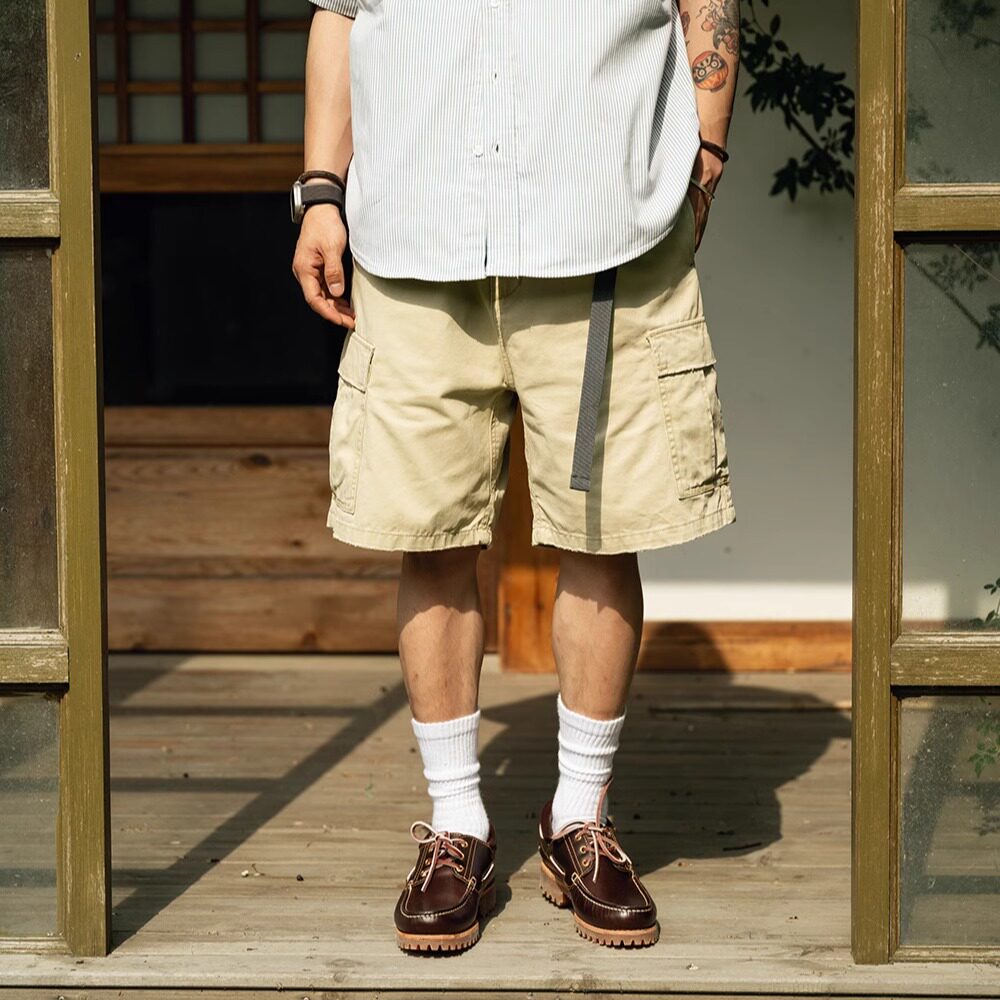 夏季工装短裤男式多口袋军绿色宽松休闲五分中裤侧边口袋马裤潮