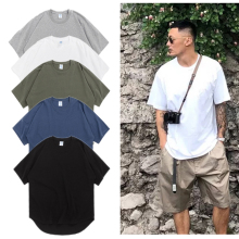 夏季短袖T恤潮男纯棉燕尾弧形不规则白色打底tee日系圆领口袋T女