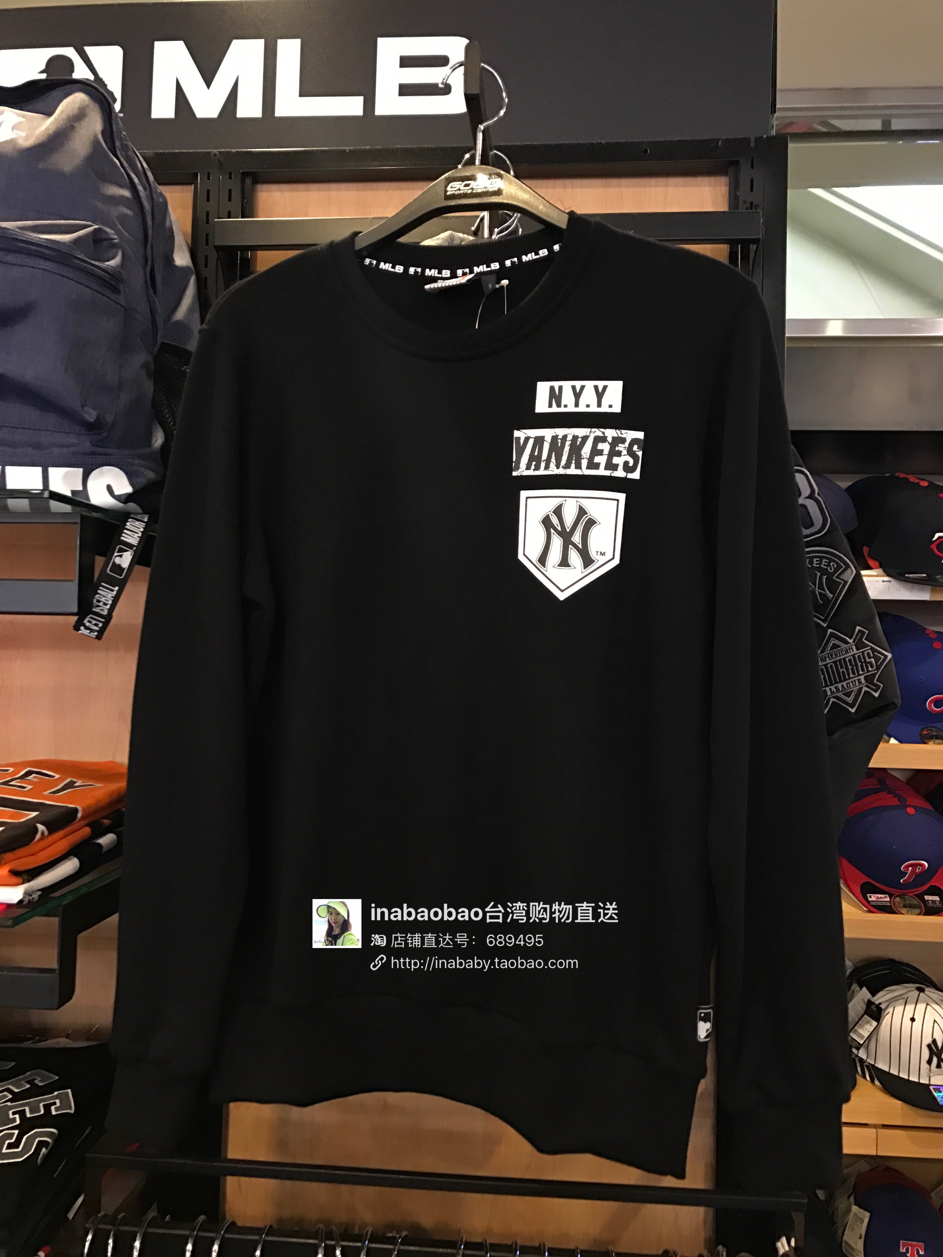 中国台湾代购MLB 洋基队 秋冬新款棉T恤上衣 NY男士圆领长袖卫衣