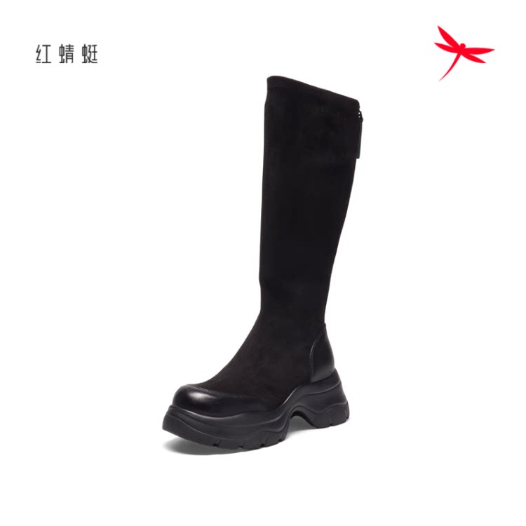 红蜻蜓女靴长筒靴商场同款机车靴