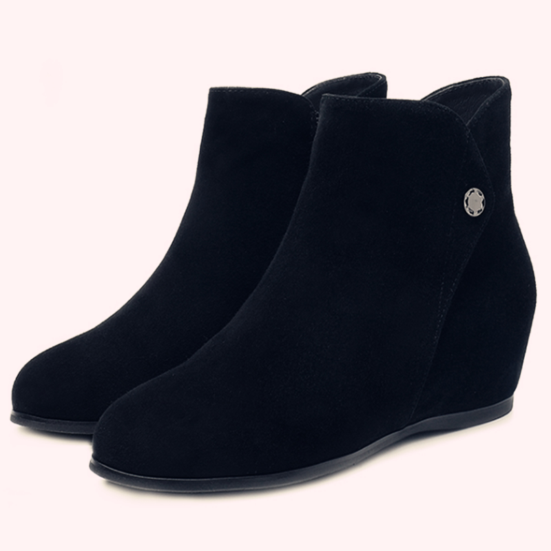 哈森harson专柜正品女鞋内增高中跟羊绒面磨砂真皮短靴ha97120