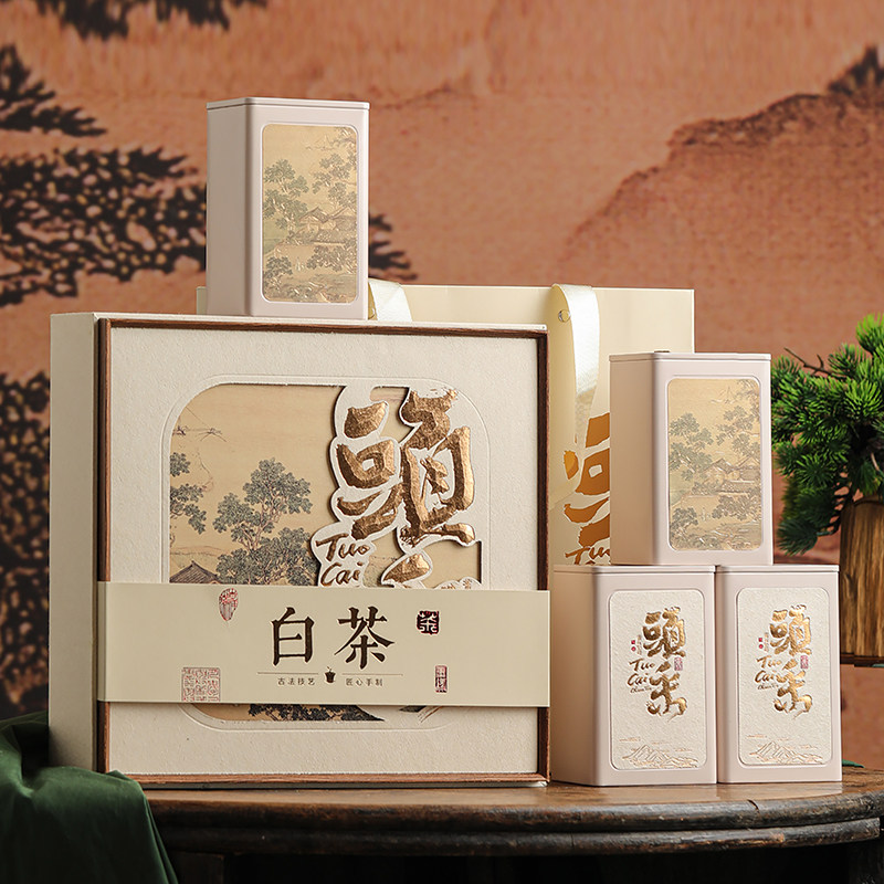 新款高档头采白茶茶叶包装盒空礼盒溧阳天目湖白茶四罐礼盒装空盒