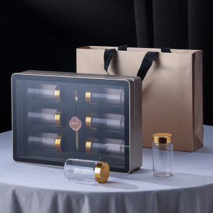 高档玻璃瓶6罐包装盒虫草藏红花茶叶药材金线莲通用礼盒礼盒空盒