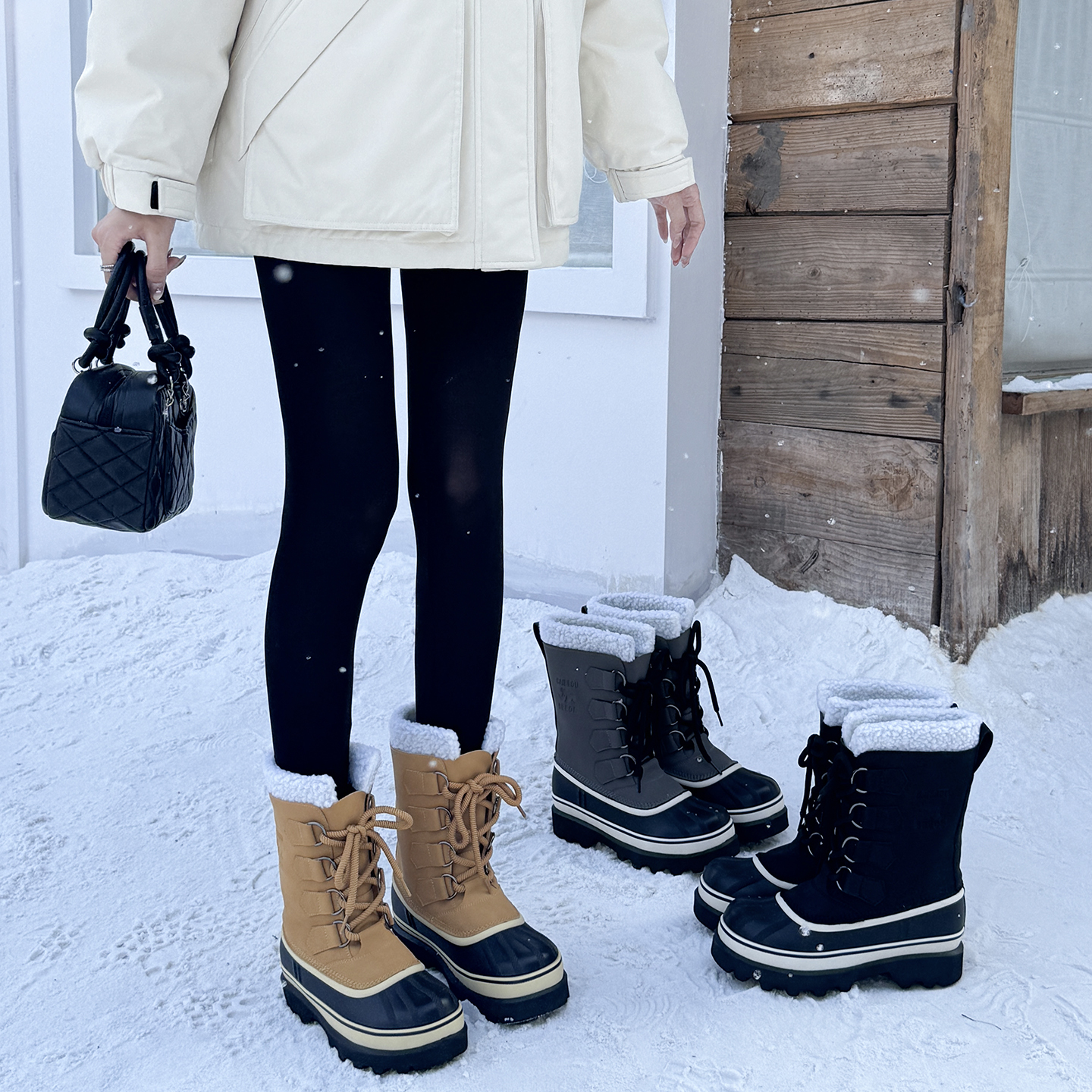 真皮防水厚底雪地靴女2025冬季新款加绒防滑东北猎鸭靴户外登山靴