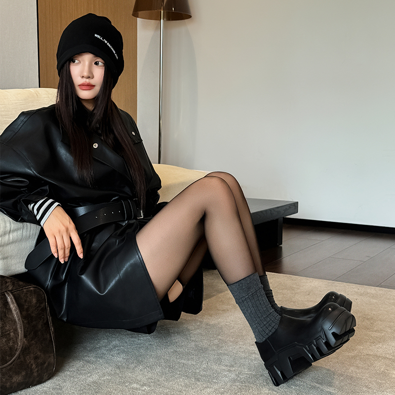 巴黎厚底短靴女2024新款8cm增高马丁靴小众甜酷风玛丽珍皮鞋单鞋