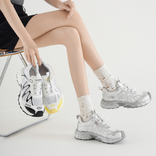 厚底银色老爹鞋女2025夏季新款网面歪头轻便运动鞋徒步户外休闲鞋