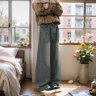 原创新品宽松阔腿裤子拖地长裤男牛仔裤195高个子加长男裤子120CM