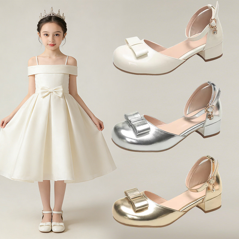 女童包头凉鞋儿童高跟皮鞋新款蝴蝶结百搭单鞋中大童主持演出鞋夏