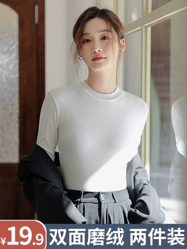 Белая бархатная базовая рубашка 2023 Новая женская осень и зимняя топ Слим черная черная черепаха Небольшой Сстав