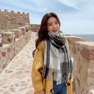 围巾女秋冬季韩版百搭小清新披肩原宿双面彩色格子秋冬学生围巾