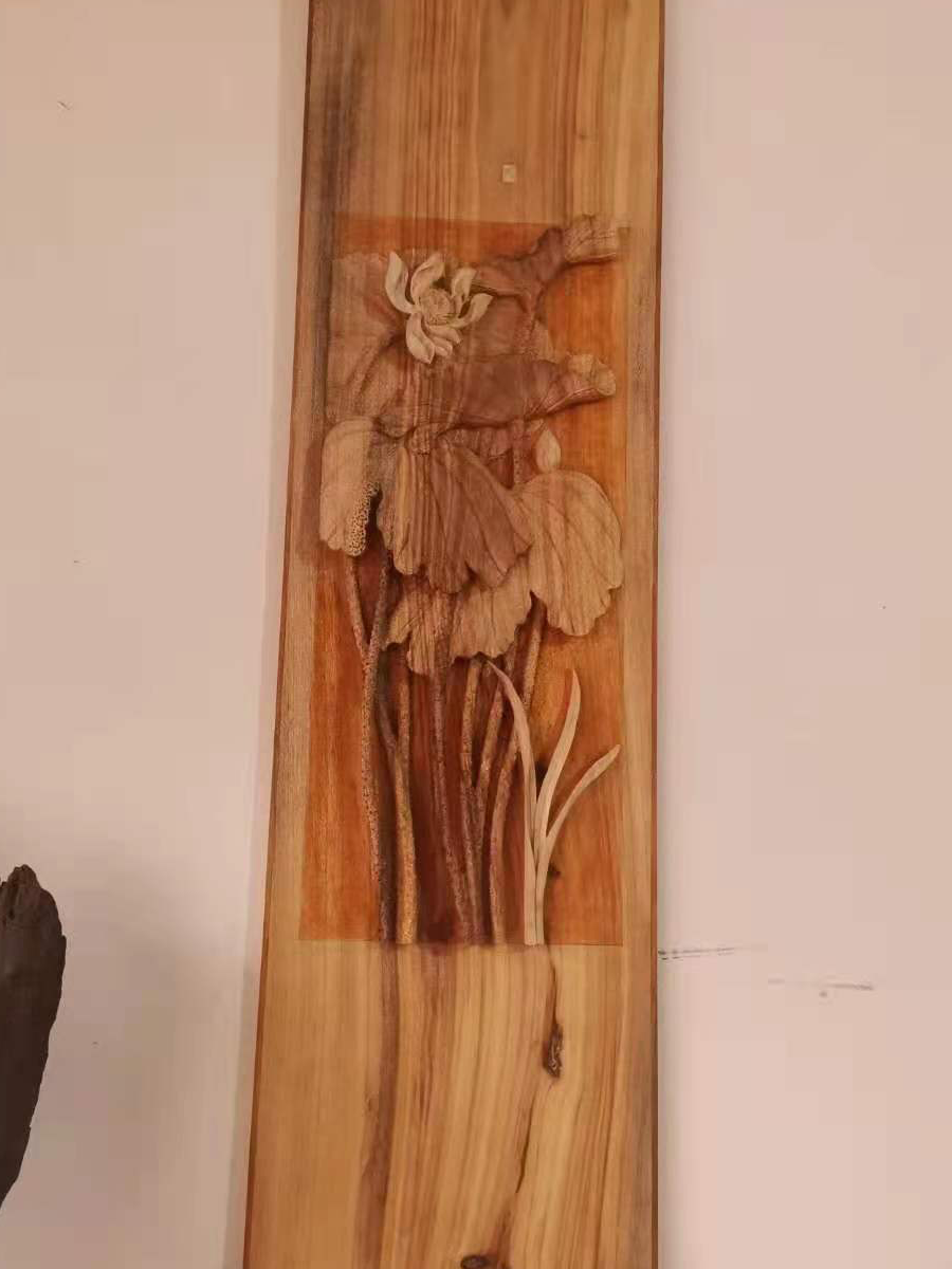 东阳木雕香樟木纯手工雕刻浮雕国画荷花客厅装饰办公山水商务挂画