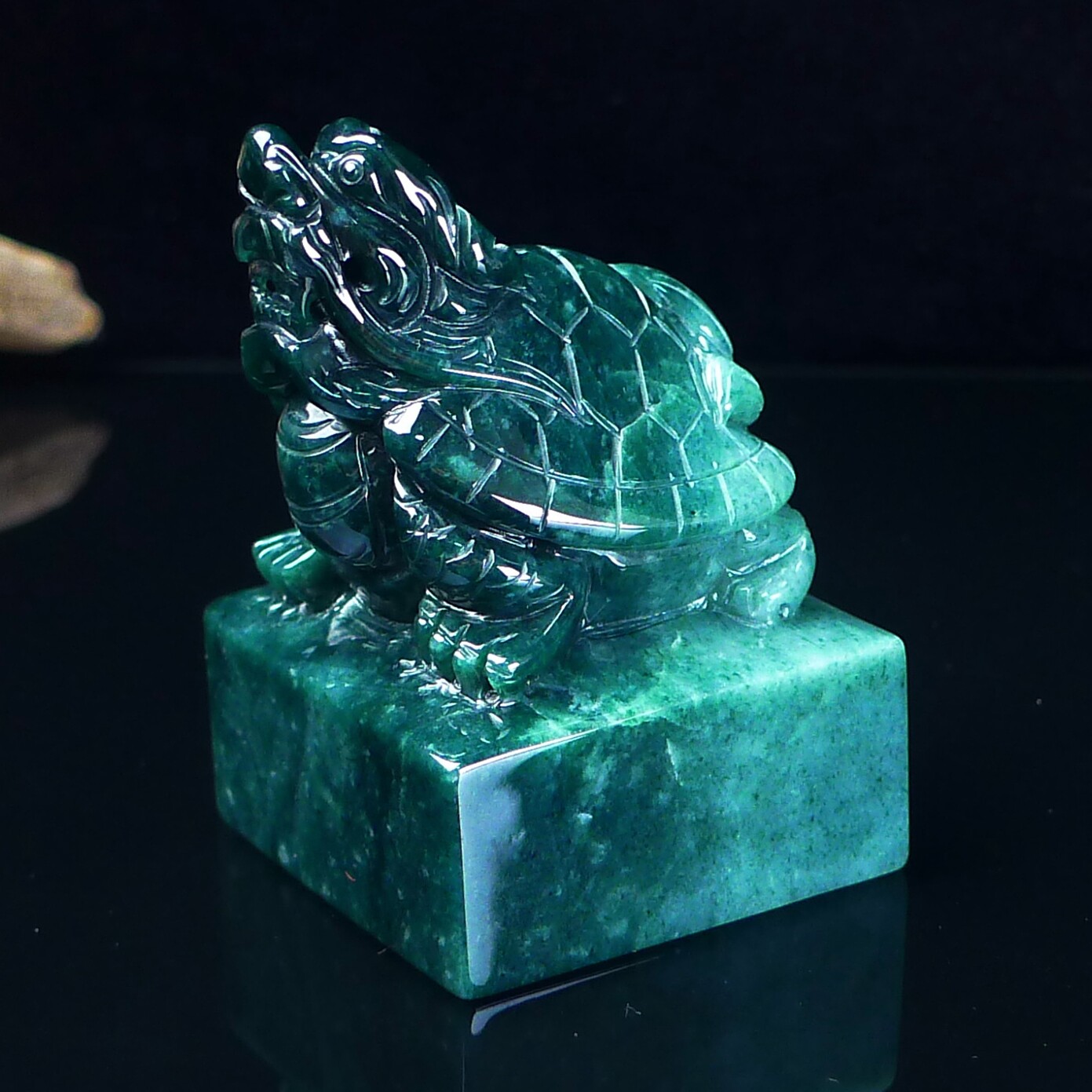 天然翡翠A货龙龟印章玉石九千岁 油绿翡翠龙龟印章镇纸篆刻代刻字