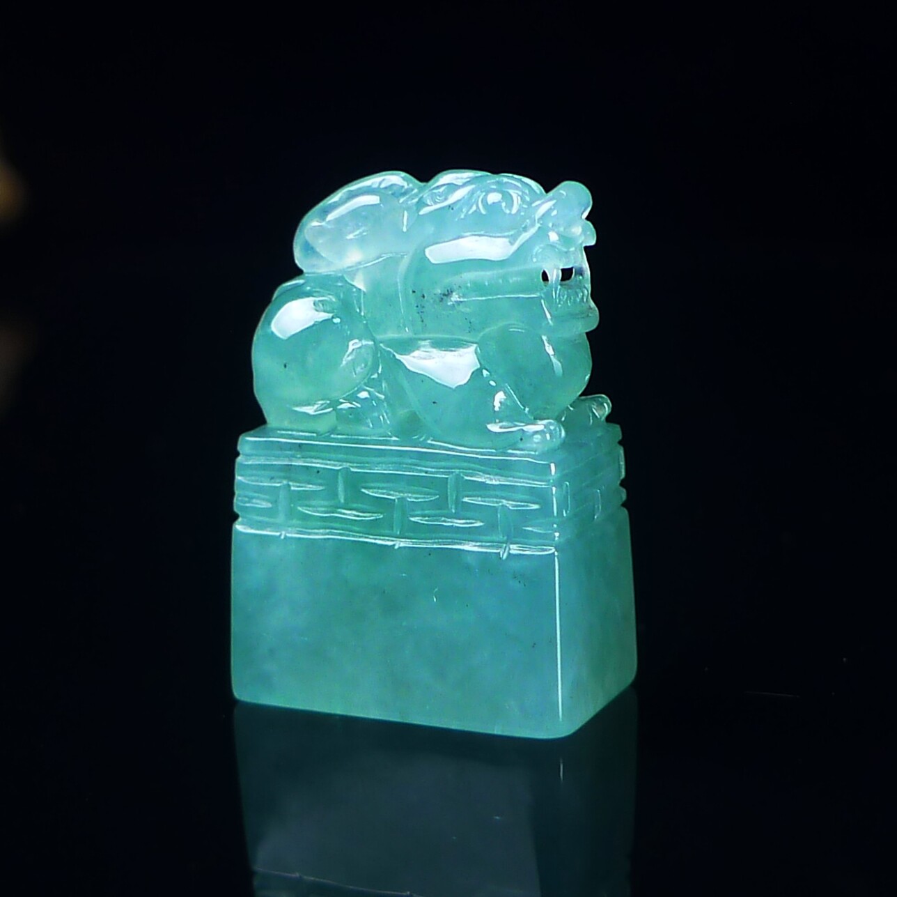 缅甸翡翠貔貅印章玉石摆件篆刻