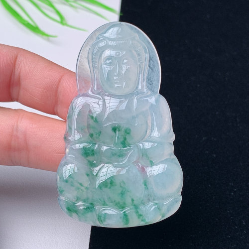 缅甸天然翡翠A货观音玉石正庄