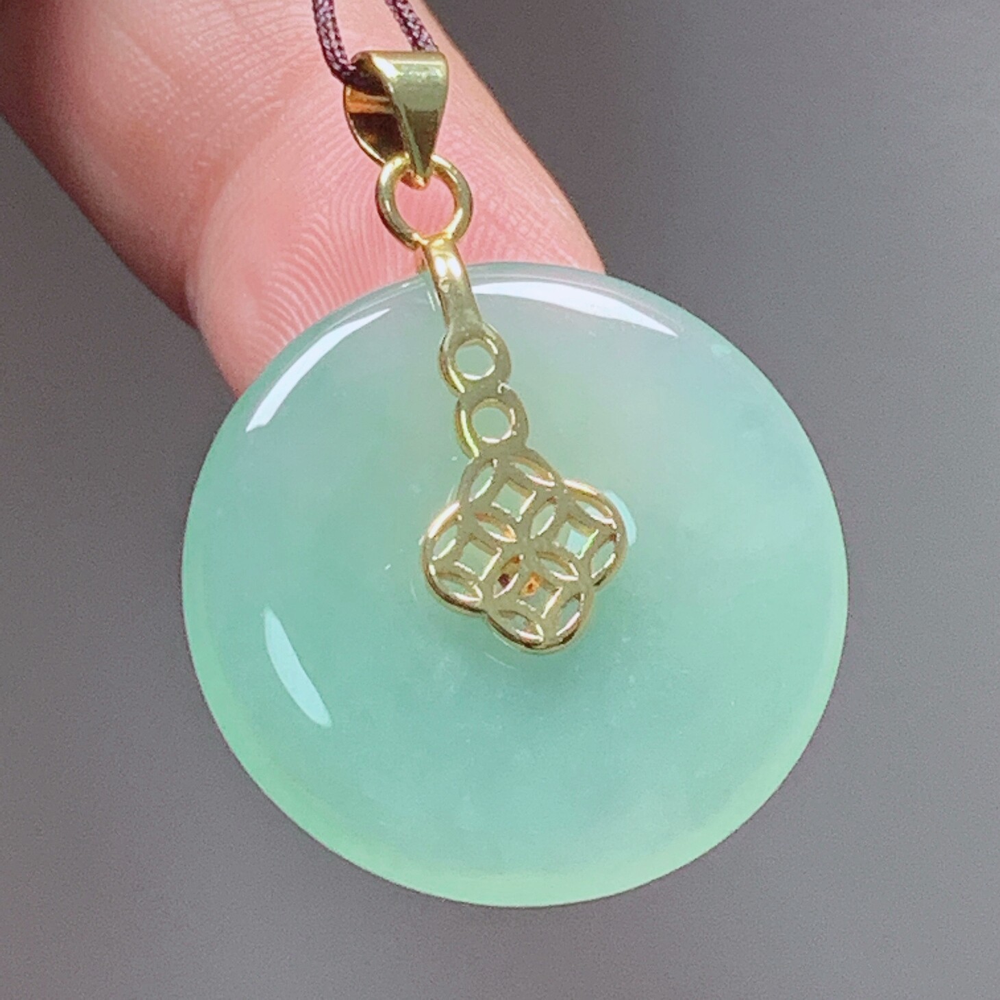 缅甸天然翡翠A货平安扣玉石玉扣挂件 冰透浅绿翡翠平安扣吊坠