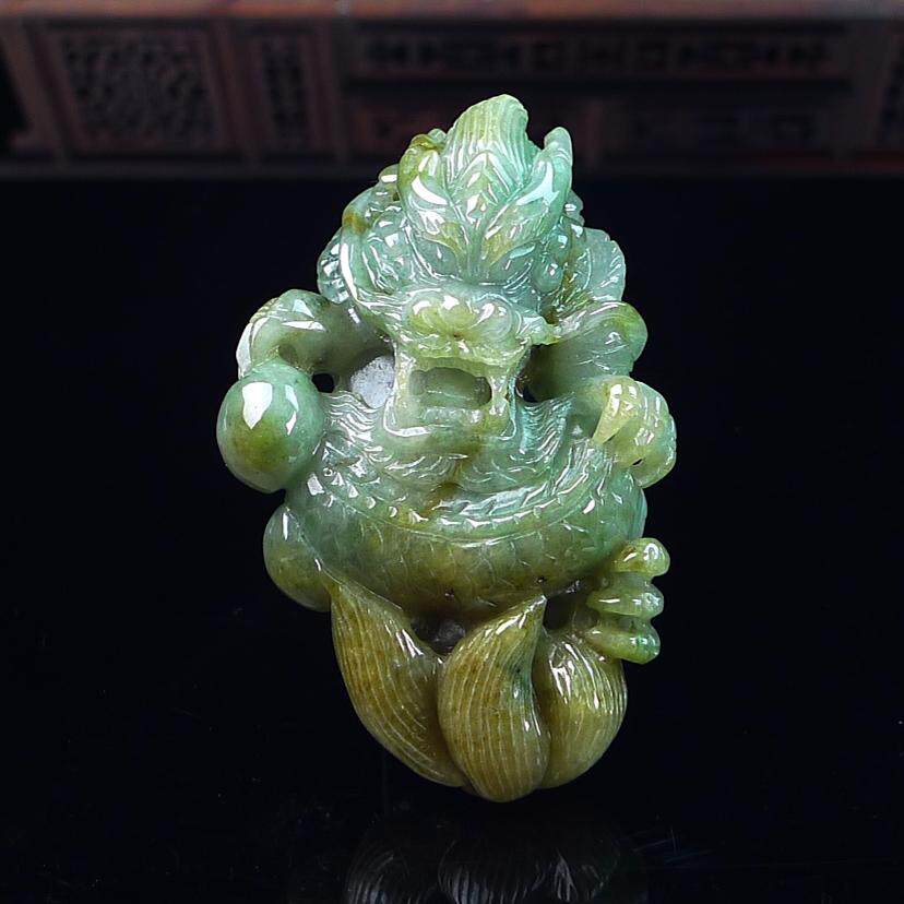 冰黄翡天然翡翠缅甸龙游大地龙牌