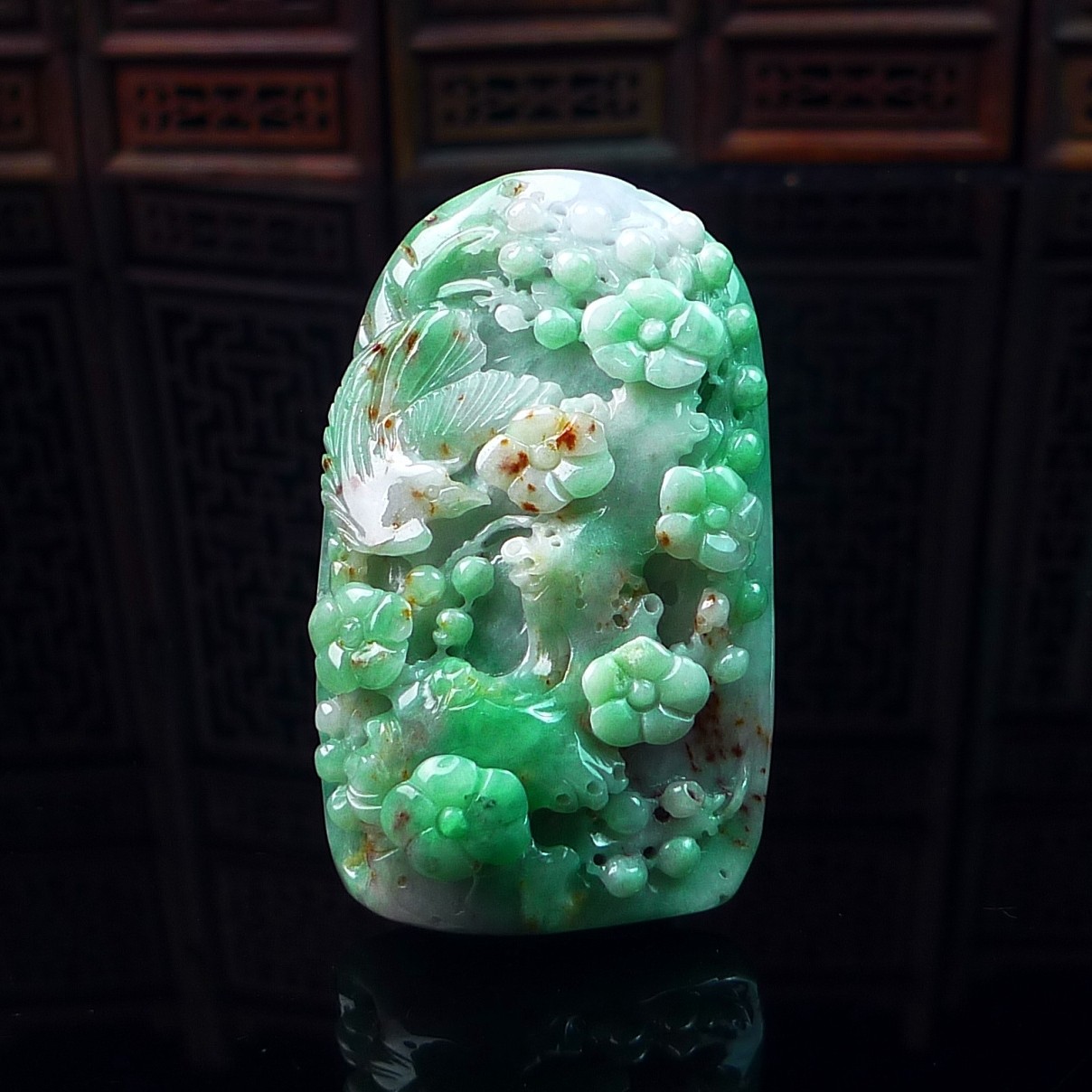 缅甸天然翡翠A货双彩喜鹊玉石挂件 红加绿翡翠花鸟吊坠  喜上眉梢