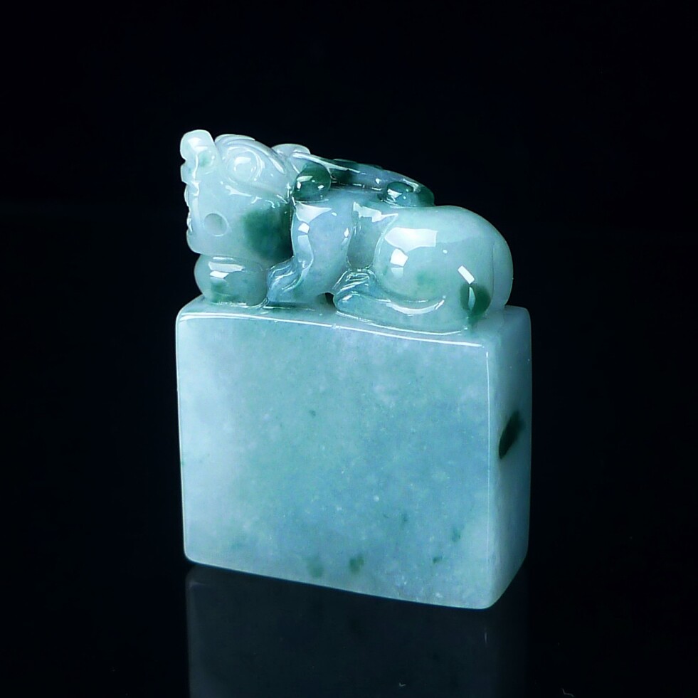 缅甸天然翡翠A货貔貅印章玉石