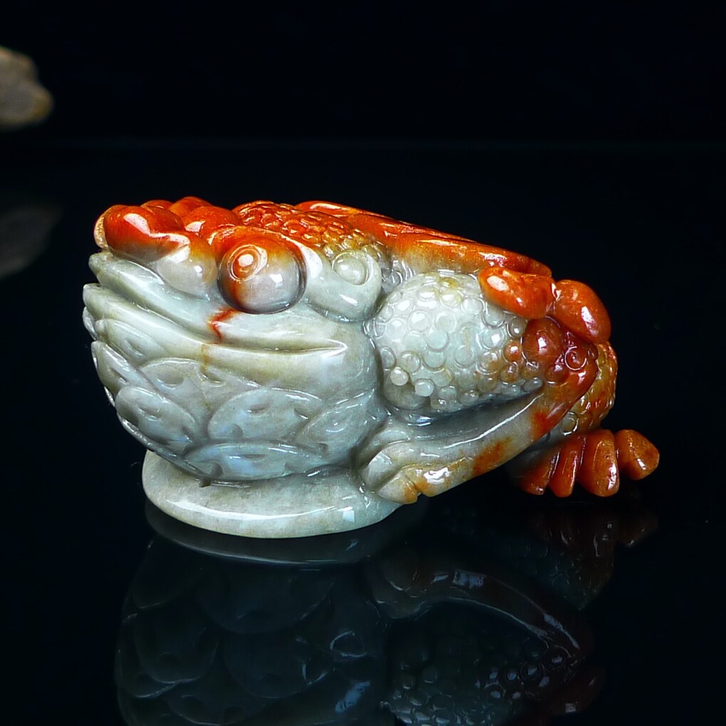 缅甸翡翠A货红翡三脚金蟾玉石