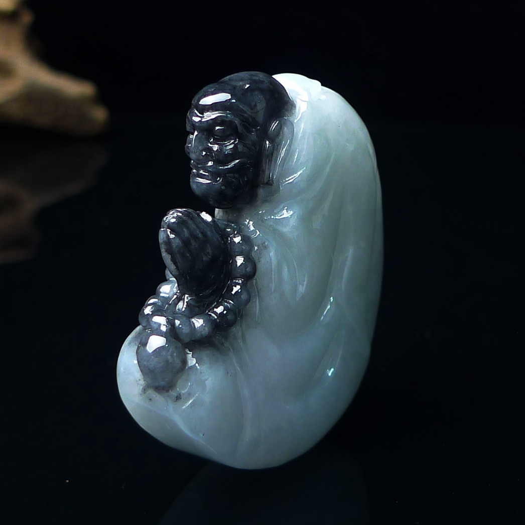 缅甸天然翡翠A货弥勒佛玉石玉器 乌鸡翡翠达摩佛吊坠特色悟道佛