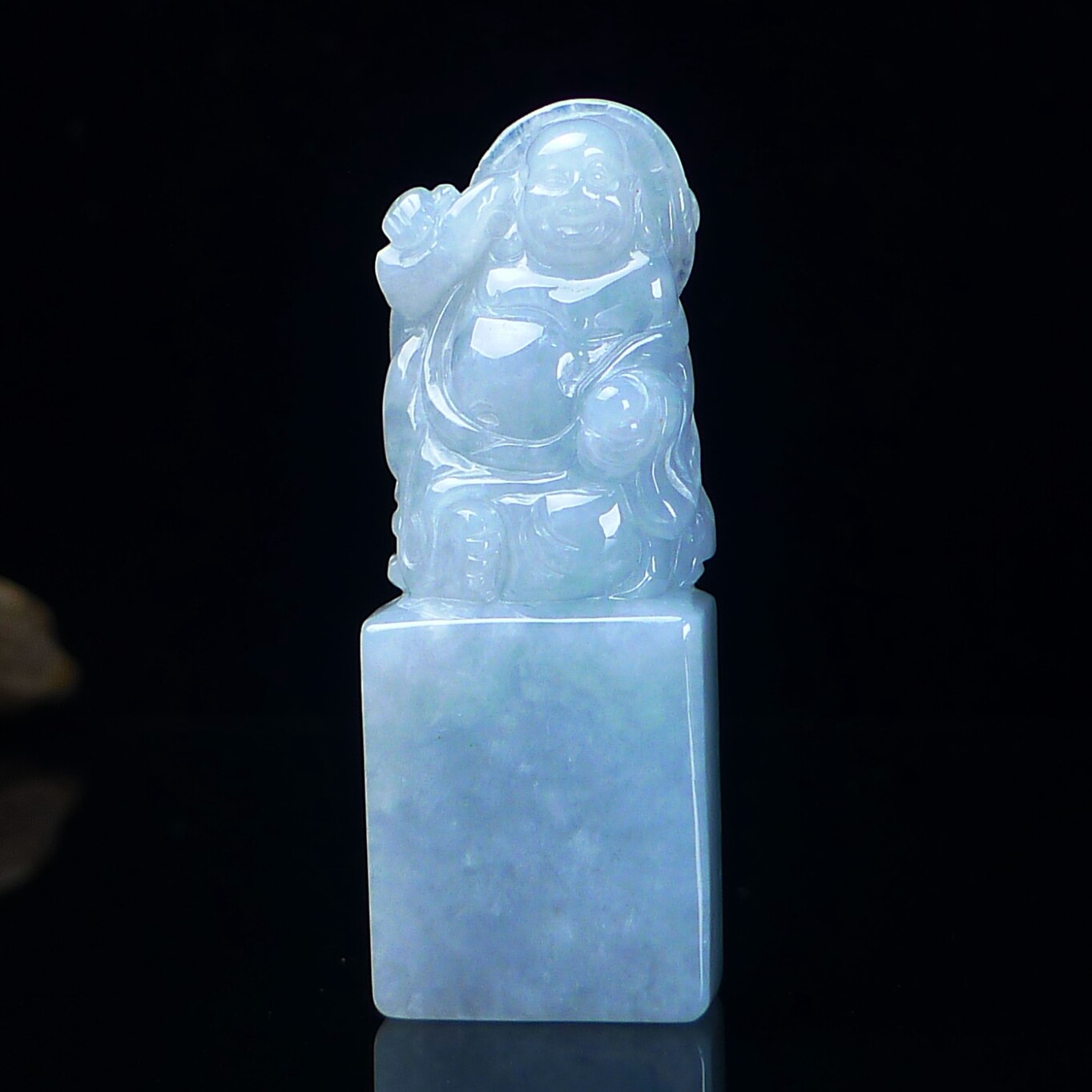 缅甸天然翡翠A货布袋佛拦腰章 冰润翡翠如来佛笑佛印章篆刻代刻字