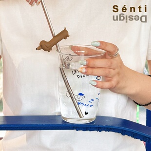 DonDon艺术玻璃水杯高硼硅啤酒果汁咖啡杯 doggy Sénti Water