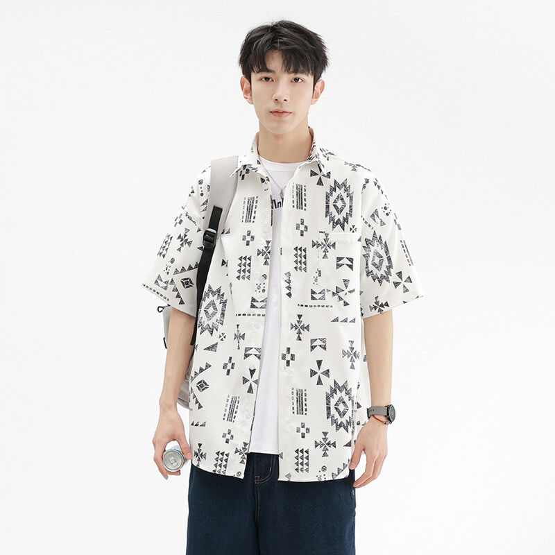 2025新款花短袖衬衫男款夏季青少年韩版休闲初中高中学生衬衣男装