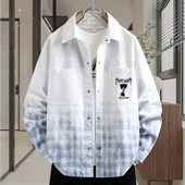 衬衣夹克 大童青少年宽松休闲长袖 男童渐变格子牛仔衬衫 外套男春季