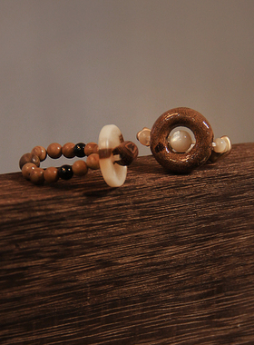 墨尔串珠新中式纽扣木质戒指套装