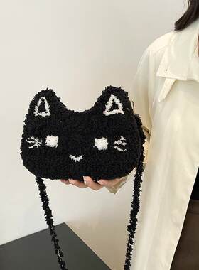 可爱小猫毛绒绒DIY自制创意网格编织手提包材料包生日礼物送女生