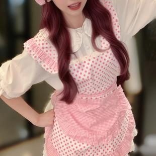 可爱花边围裙波点公主厨房日系罩衣田园家居小厨娘少女心围腰围裙