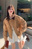 韩系复古拼色翻领外套女2025秋季新款设计感甜酷风休闲小个子夹克，女装短外套，2B235