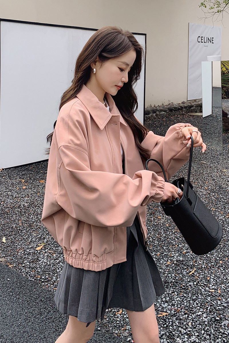 现货25新款韩系甜美气质夹克皮衣外套2B235-8808-P135-K188,女装皮衣,2B235