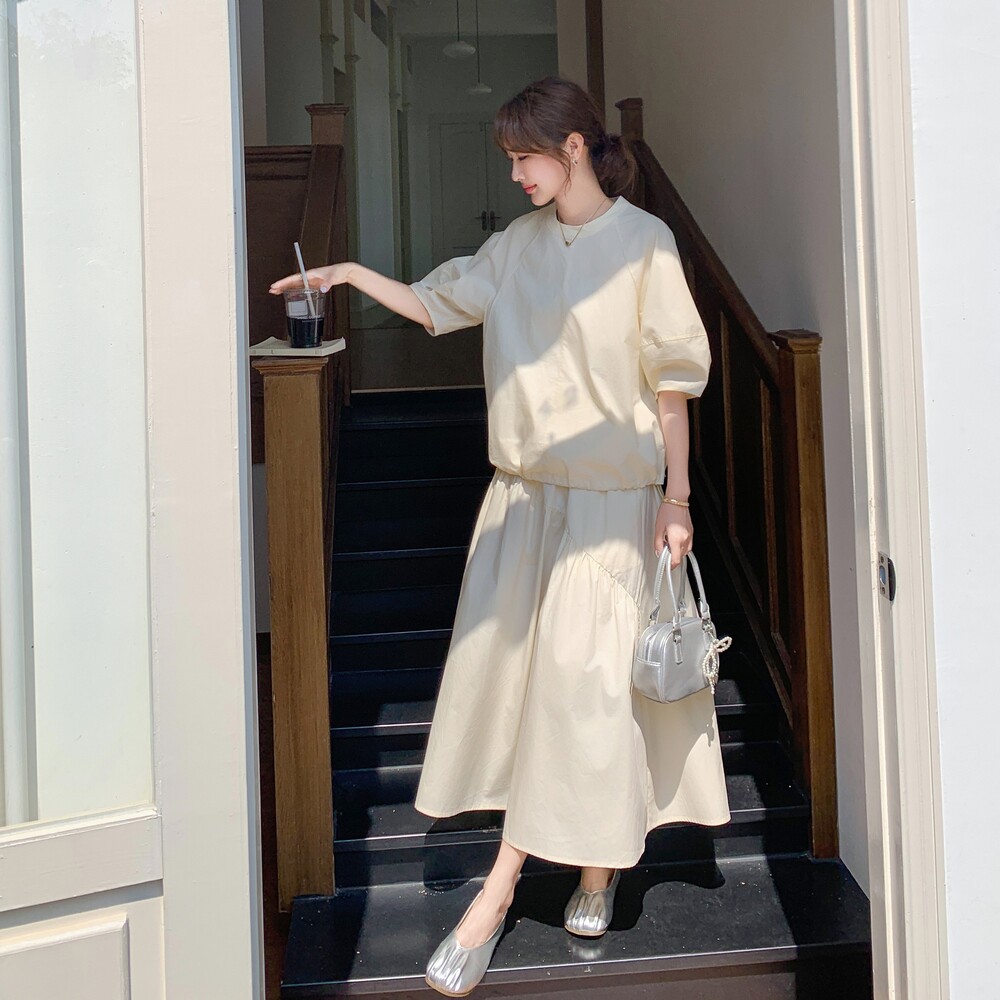 新款休闲工装半身裙泡泡袖衬衣韩系两件套269-9155-P155-K228,女装套装/套裙,2B235