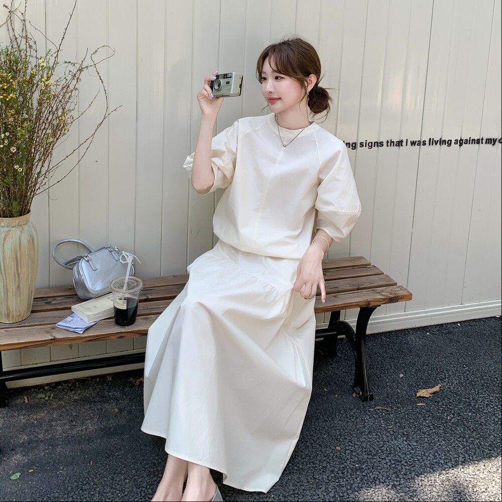 新款休闲工装半身裙泡泡袖衬衣韩系两件套269-9155-P155-K228,女装套装/套裙,2B235