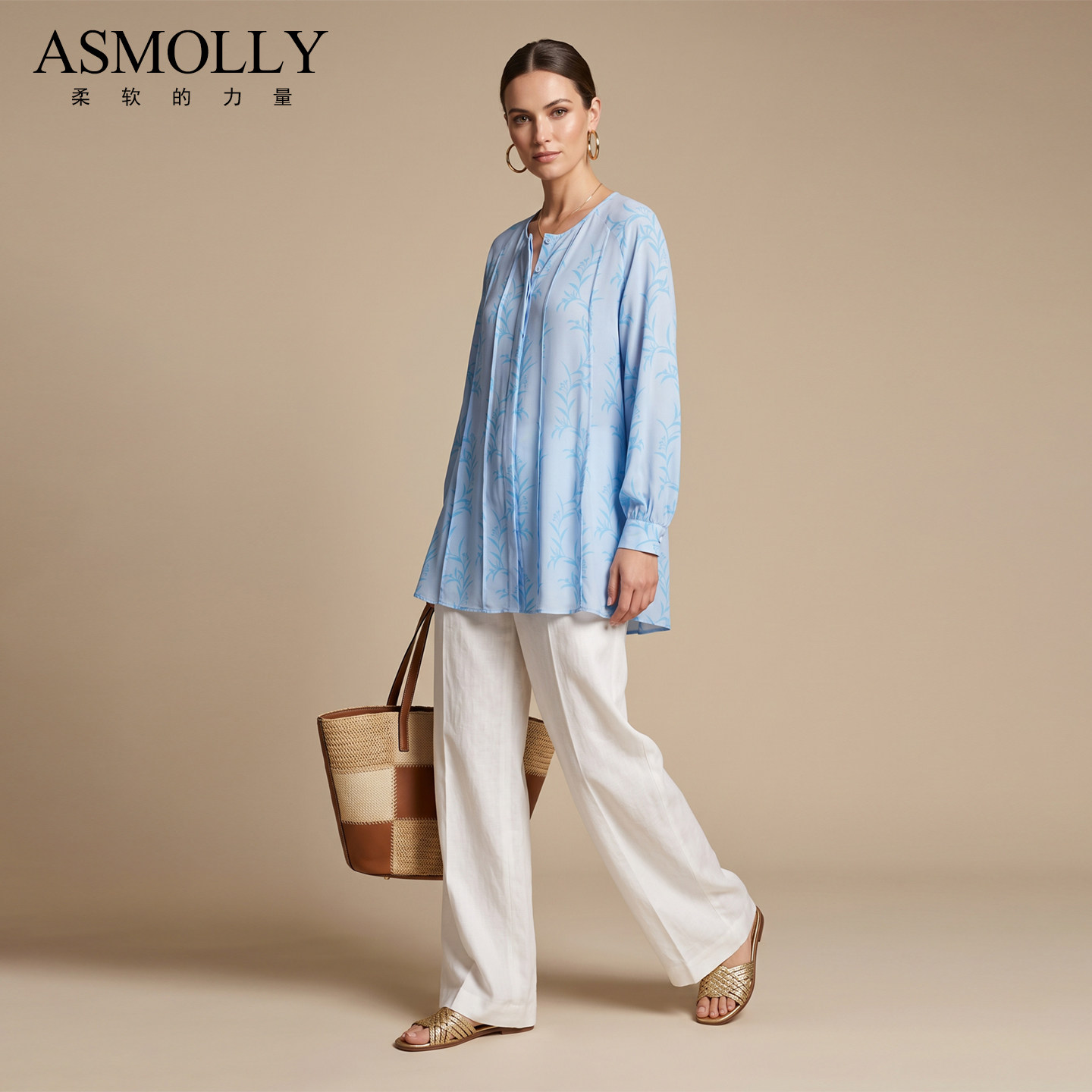 Asmolly春夏桑蚕丝碎花真丝衬衫
