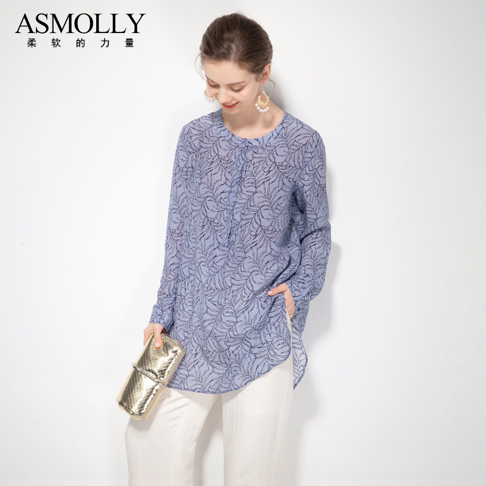 Asmolly春夏女装宽松真丝衬衫女