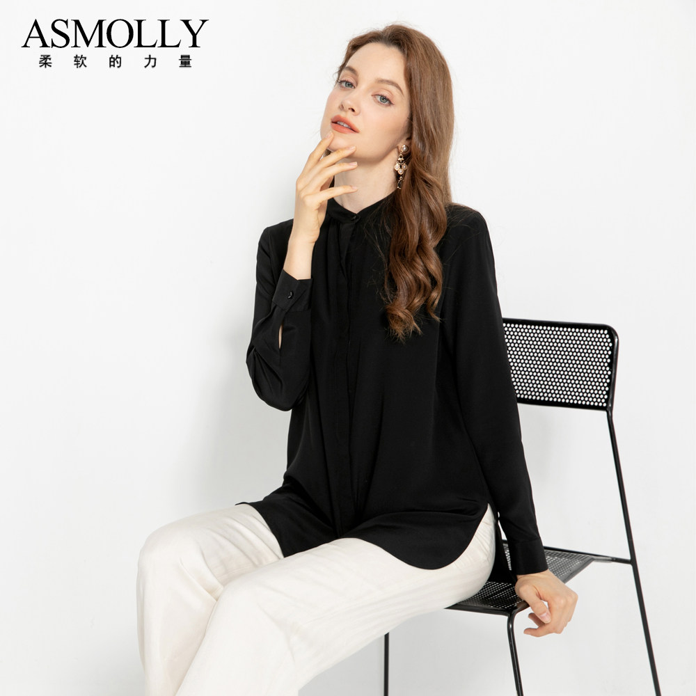桑蚕丝真丝Asmolly优雅衬衫宽松