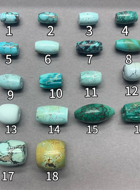 原矿玉化蓝绿松石地狱色乌兰花长桶珠橄榄珠手串女锁骨珠勒子配珠