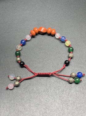 天然红竹石影子石手工编手链男女手串搭配手饰藏银玉髓搭配礼物