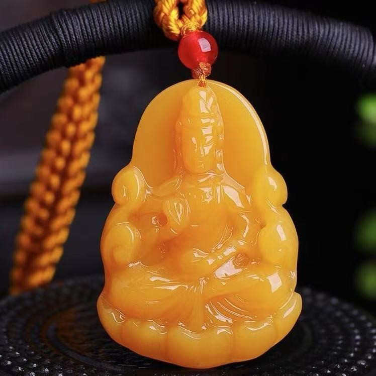 天然黄龙玉观音菩萨挂坠男士吊坠项链手工雕刻佛礼物牌子饰品男女