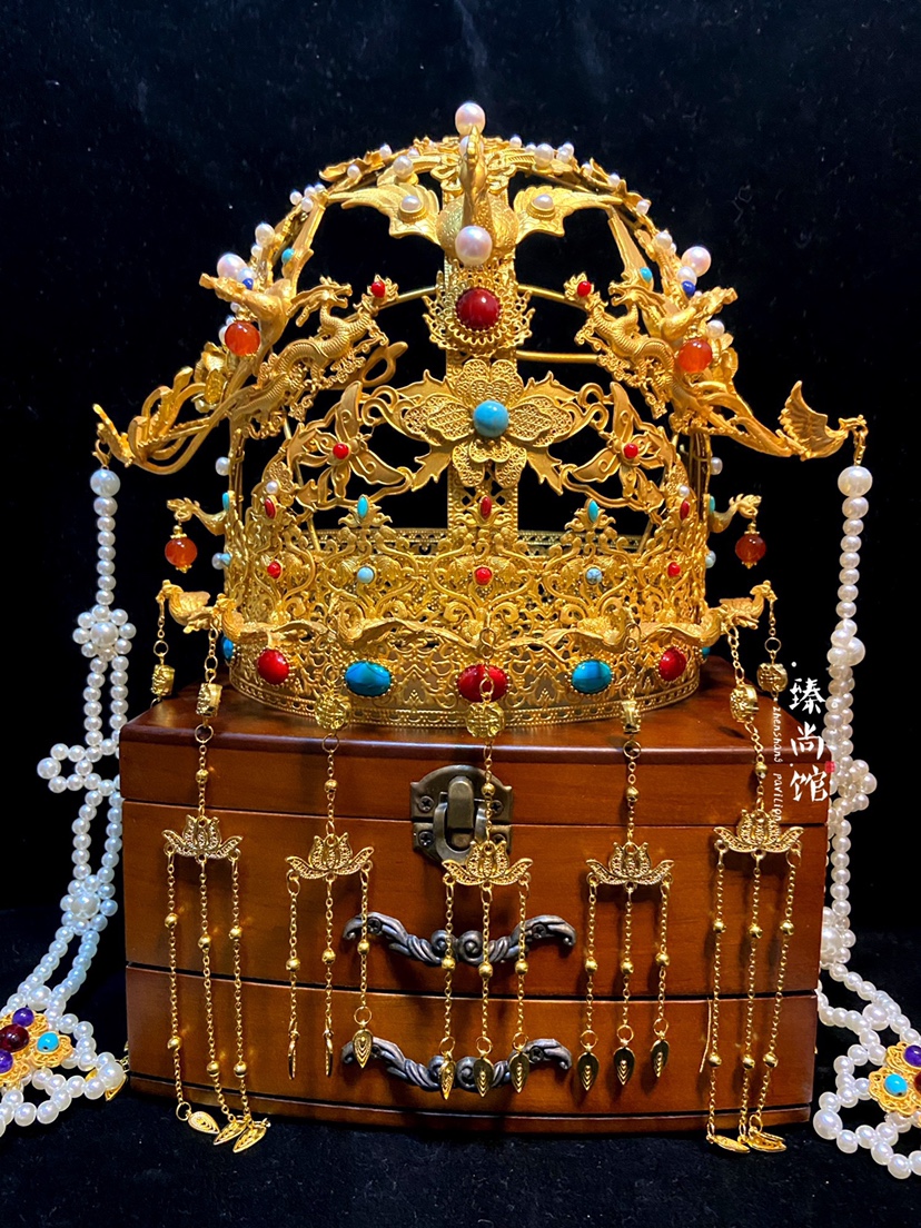 臻尚馆花丝凤冠加挑牌一套婚嫁汉服传统中式婚礼明制凤冠霞帔发冠