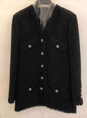 WAN.W工作室 22春季新手工坊黑色明星中长款小香风外套女Y0035