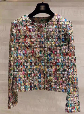 WAN.W工作室 限量 手工扎染小香风外套短款马赛克手工编织花呢