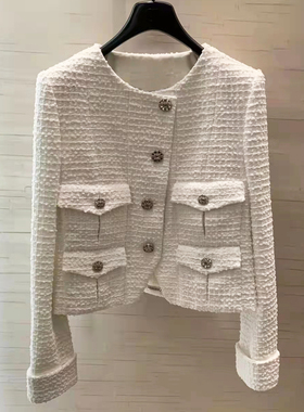 WAN.W工作室 限量手工缝制纯色白色粗花呢小香风外套Y0066