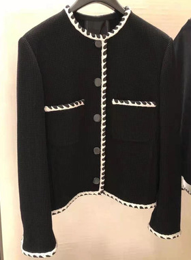 WAN.W工作室 经典手工款黑白特制华夫格编织小香风外套女上衣