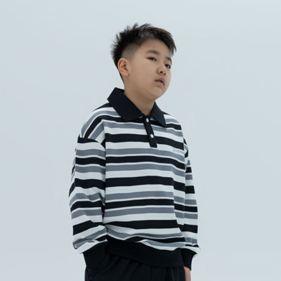 胖童条纹POLO衫中大童卫衣男女童青少年大码宽松上衣加肥54101