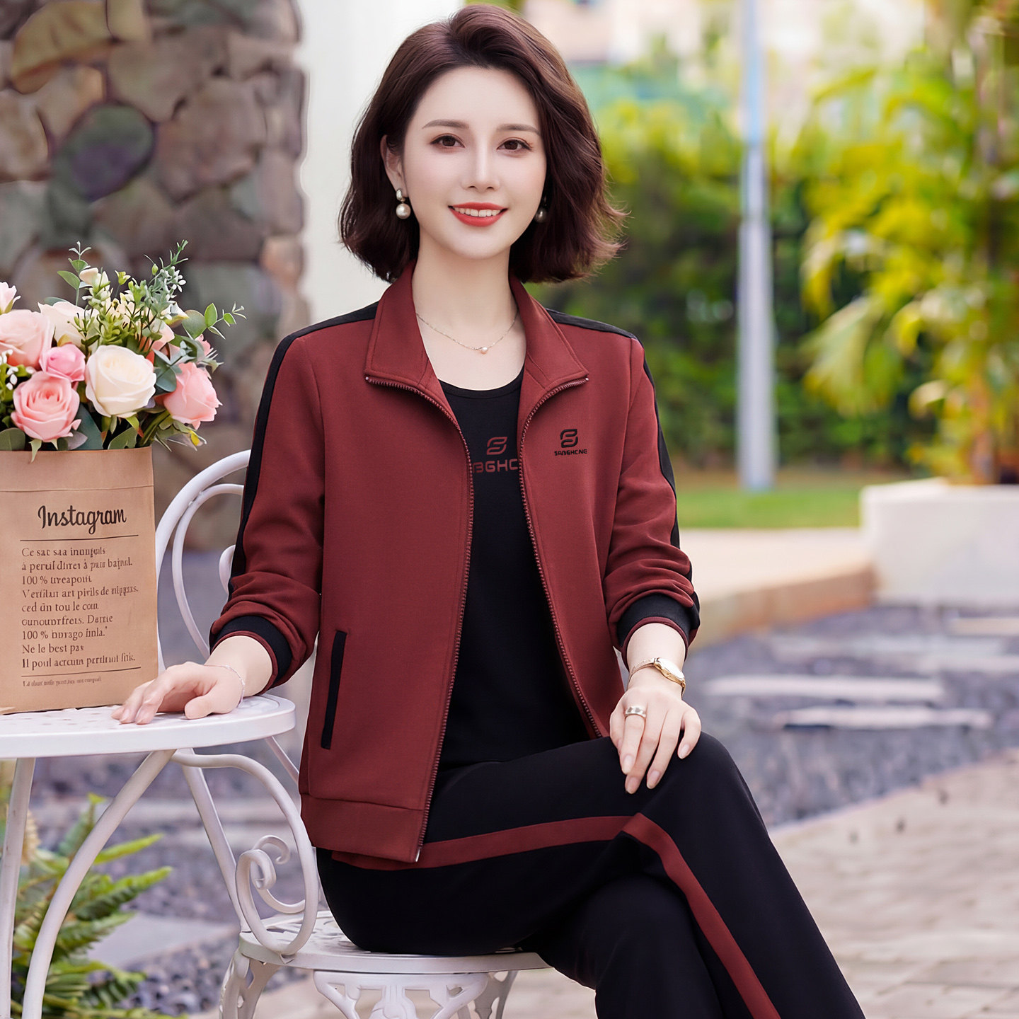 中老年妈妈运动服套装女春秋2026新款卫衣三件套宽松洋气休闲外套